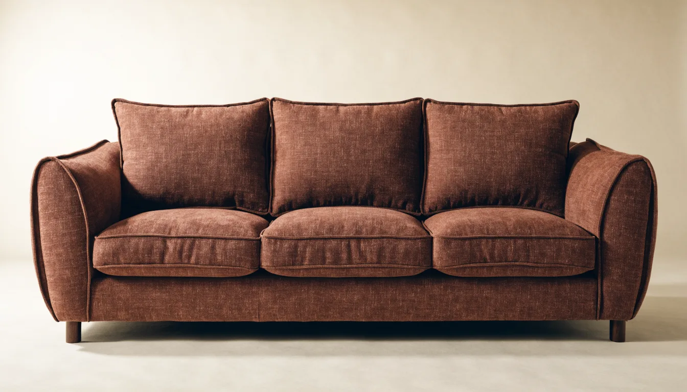 Contemporary rust-brown three-seat sofa